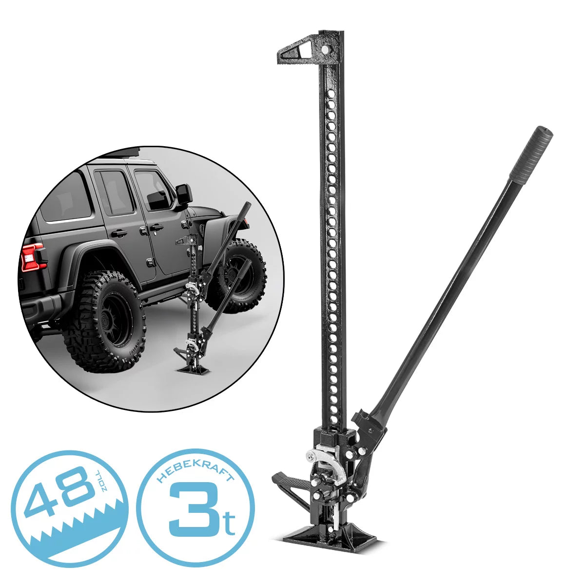 STAHLWERK rack jack 48" with 3 t load capacity and 13-104.5 cm lifting height Farm-Jack | Heavy-duty car jack | Rack-and-pinion winch | Stock winch | Off-road car jack | High-lift jack | All-purpose jack
