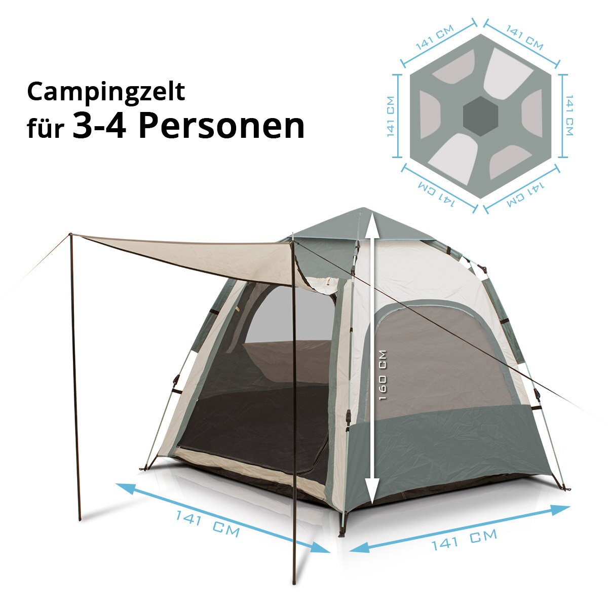 Tente de camping STAHLWERK Z-273 ST Tente pop-up à monter soi-même 273 x 273 cm | Tente pop-up | Tente igloo | tente pliante | Tente dôme | Tente de randonnée | Tente pour 3-4 personnes avec sac de transport