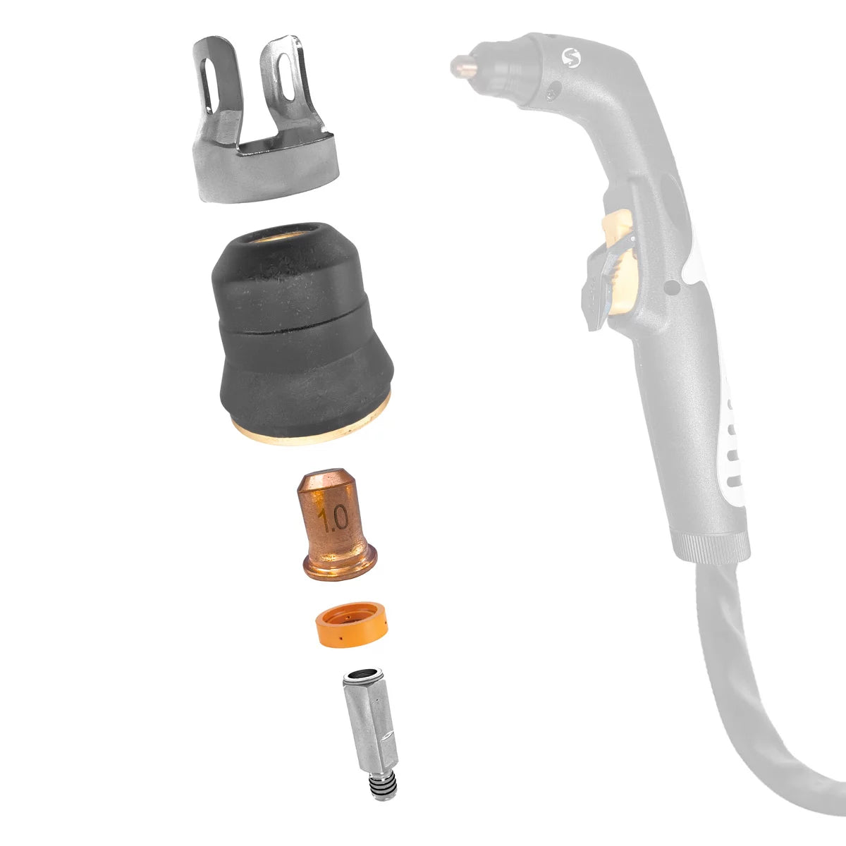 STAHLWERK NS/S65 plasma accessories | Wear parts for plasma cutting torches | 17-piece set with electrodes, cutting nozzles 0.8/1.0 mm, protective caps, power distributor, spacers | Transport box