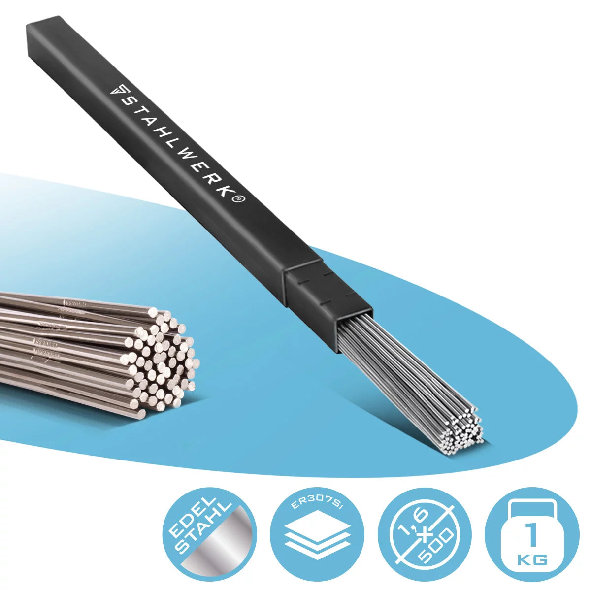 Baguettes de soudage STAHLWERK ER307Si acier inoxydable fortement allié / Ø 1,6 x 500 mm / 1 kg d'apport de soudage TIG
