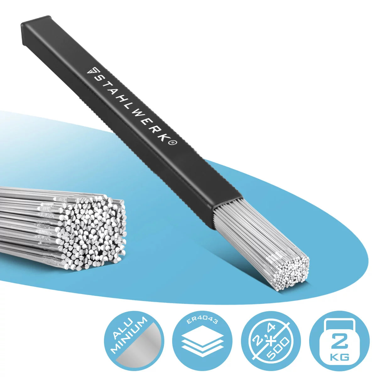 Varillas de soldadura TIG STAHLWERK ER4043Si5 de aluminio de alta aleación / Ø 2,4 mm x 500 mm / 2 kg / incluida caja de almacenamiento