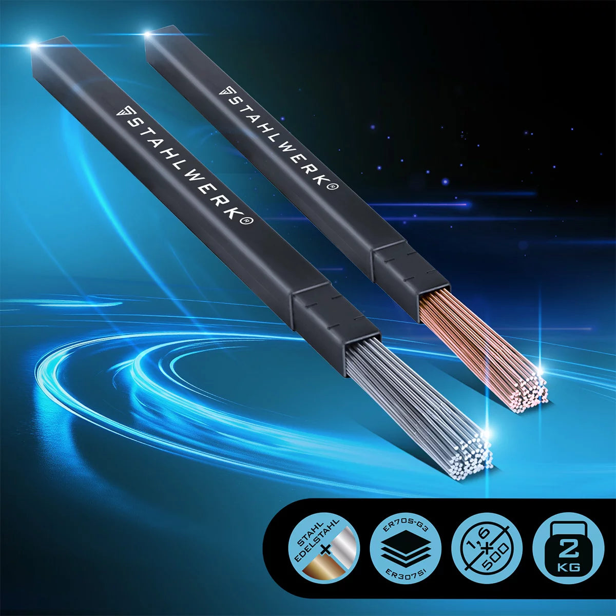 STAHLWERK TIG baguettes de soudage SET acier / acier inoxydable / Ø 1,6 mm x 500 mm / 1 kg pièce