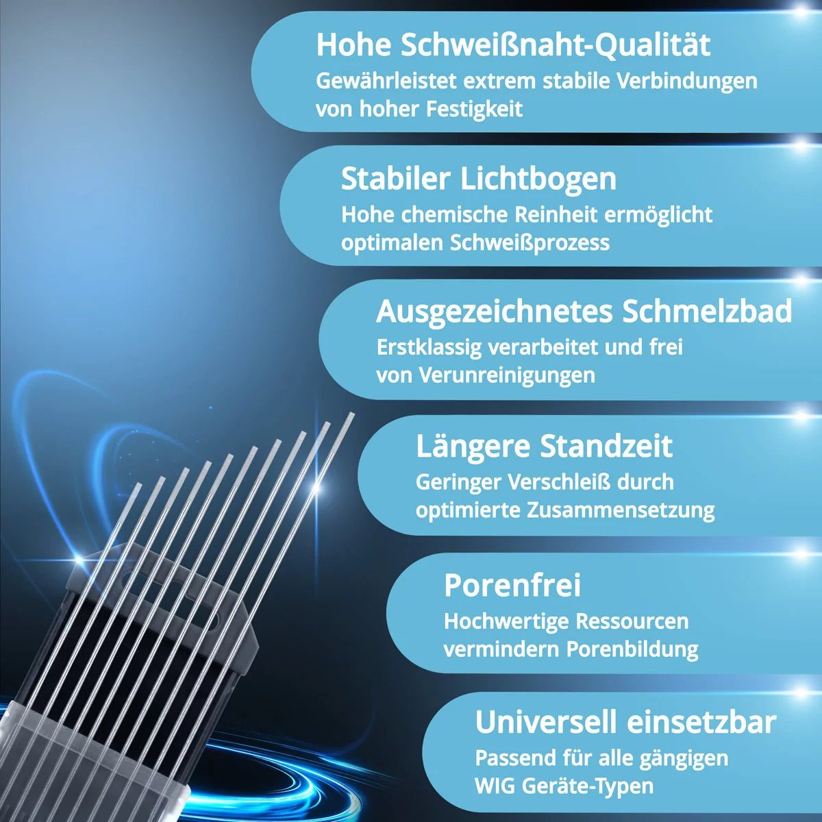 STAHLWERK tungsten electrodes / welding electrodes WC20 gray 1.6 x 175 mm in a practical set of 10