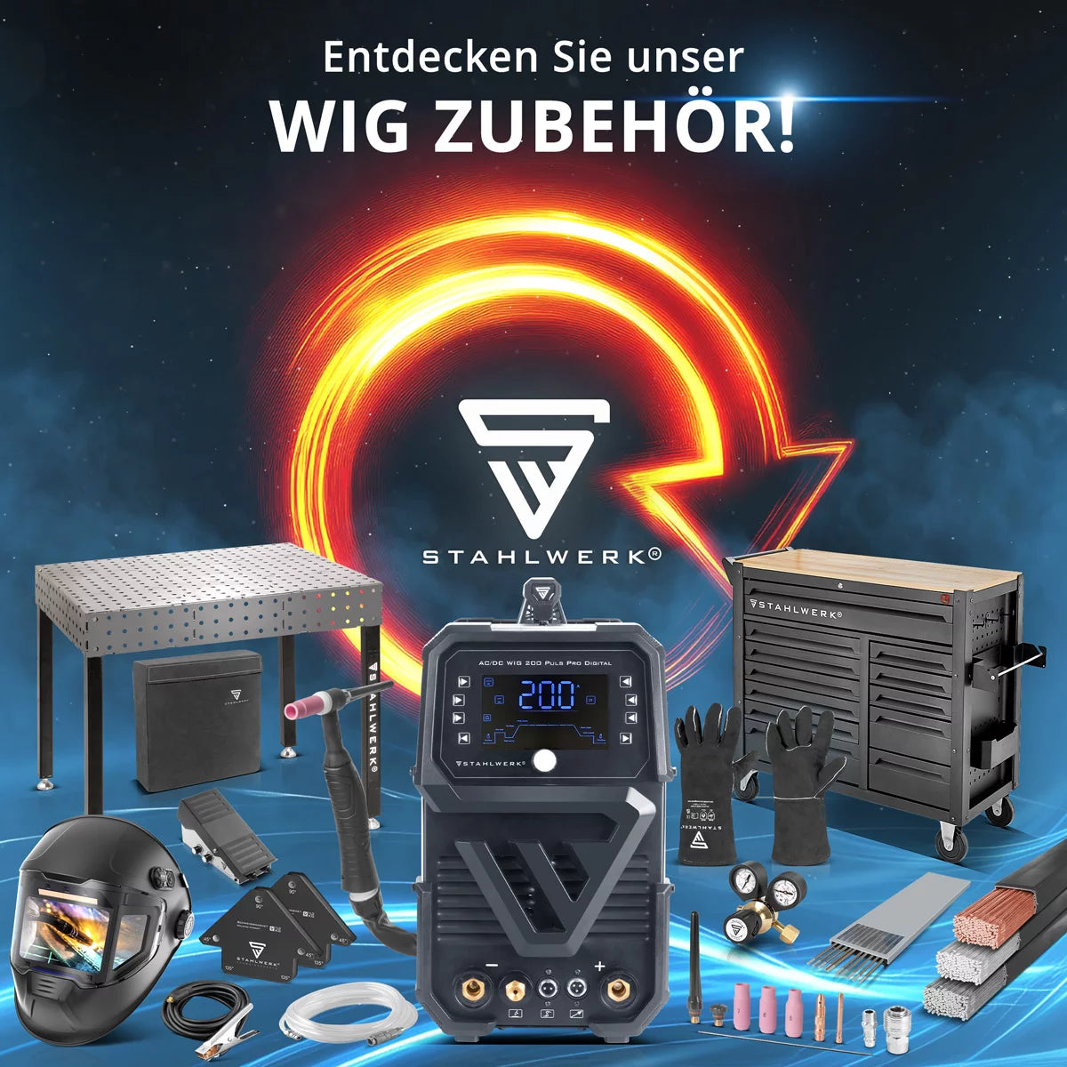 Electrodos de tungsteno / electrodos de soldadura STAHLWERK WC20 gris en un juego - 5 x 1,6 mm + 5 x 2,4 mm