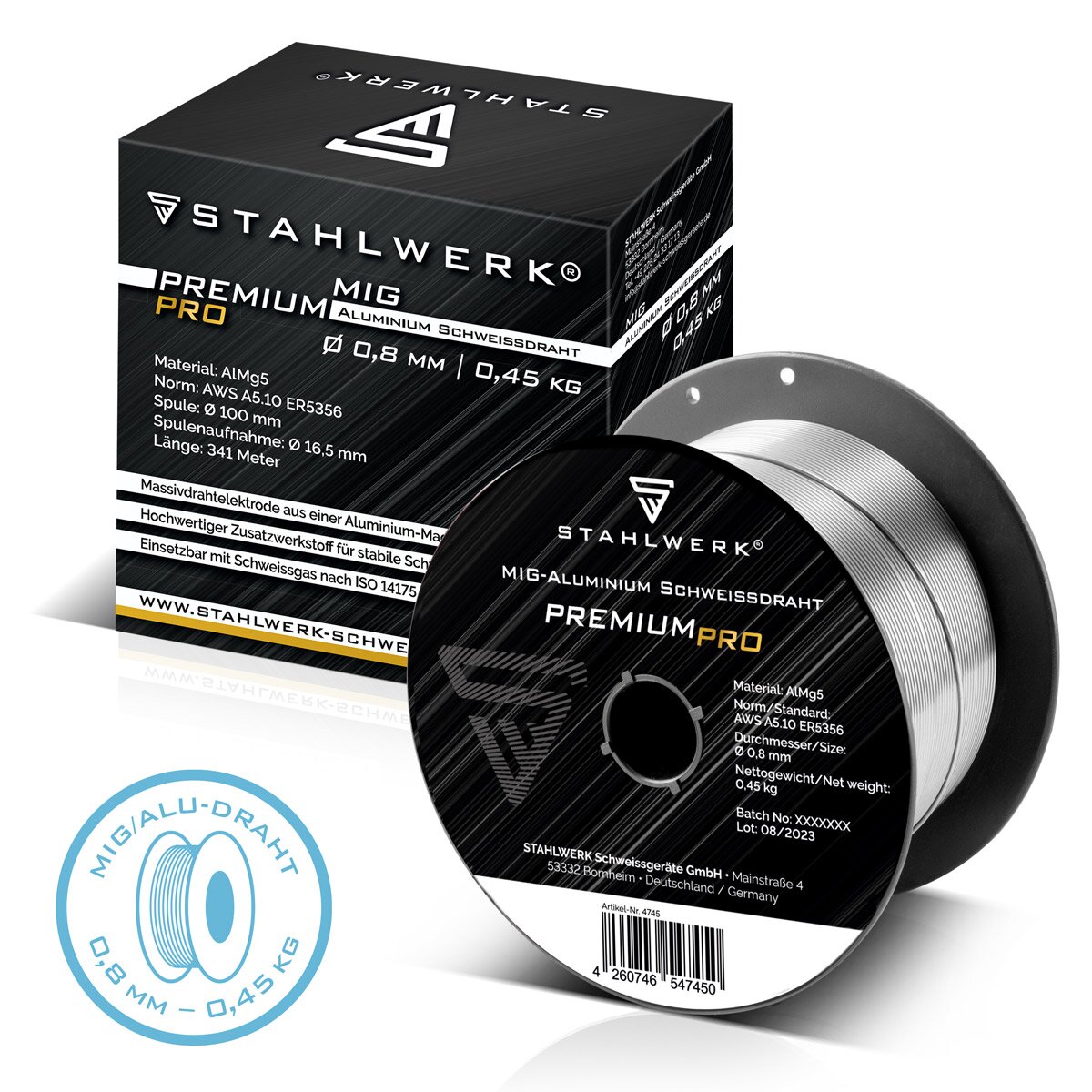 STAHLWERK MIG MAG aluminum welding wire ER5356 (AlMg5) 0.8 mm 0.45 kg wire roll | Wire coil | Filler material | Universal welding wire | Solid wire electrode