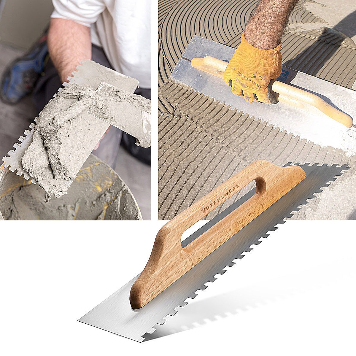 STAHLWERK two-handed smoothing trowel 140 x 500 mm with 10 mm square teeth, high-quality professional carbon steel cleaning trowel / trowel / smooth trowel / Swiss trowel