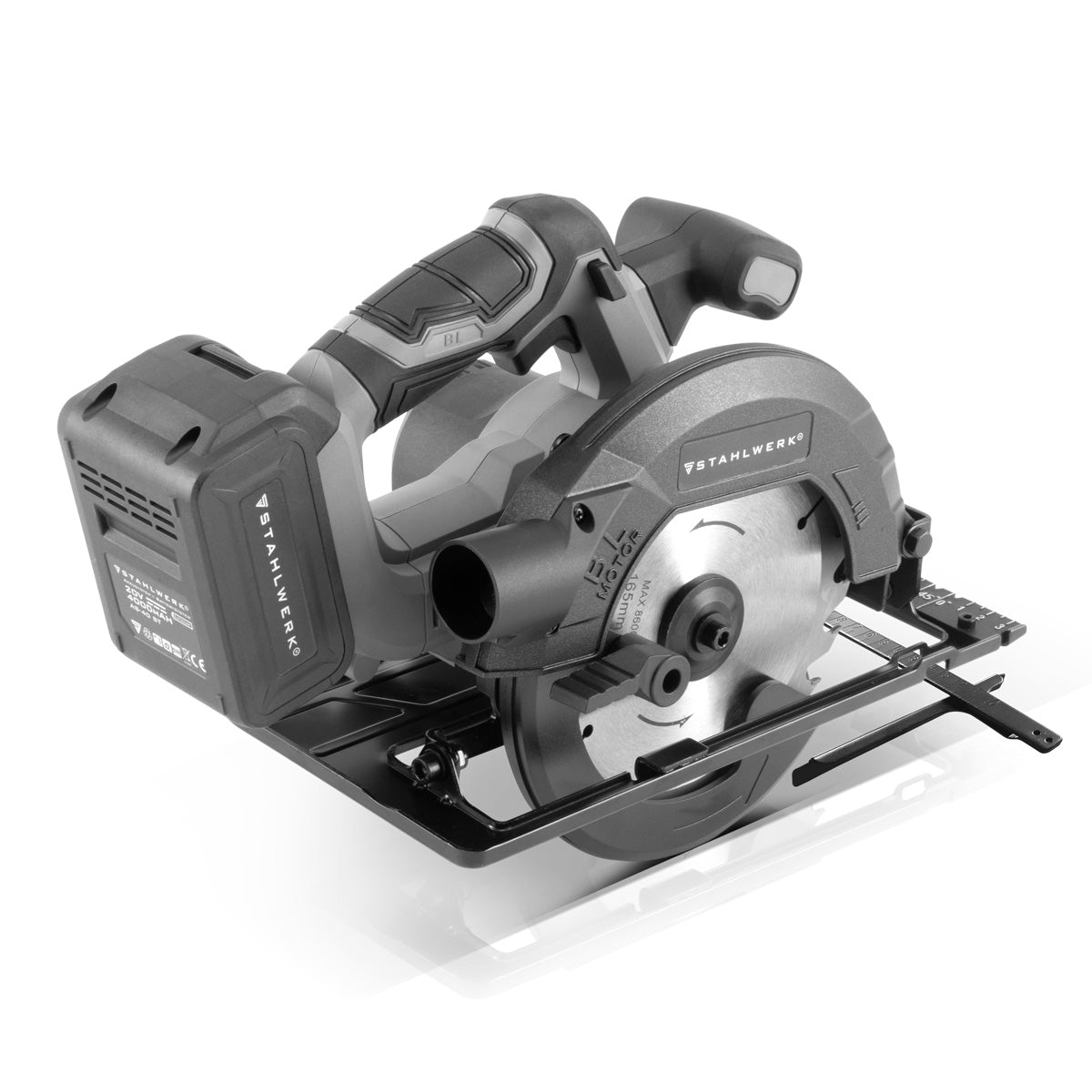 Scie circulaire sans fil STAHLWERK AKS-20 ST, technologie sans balais de 900 watts et 4 500 tr/min pour couper le bois, le PVC, le MDF, le contreplaqué et d'autres matériaux