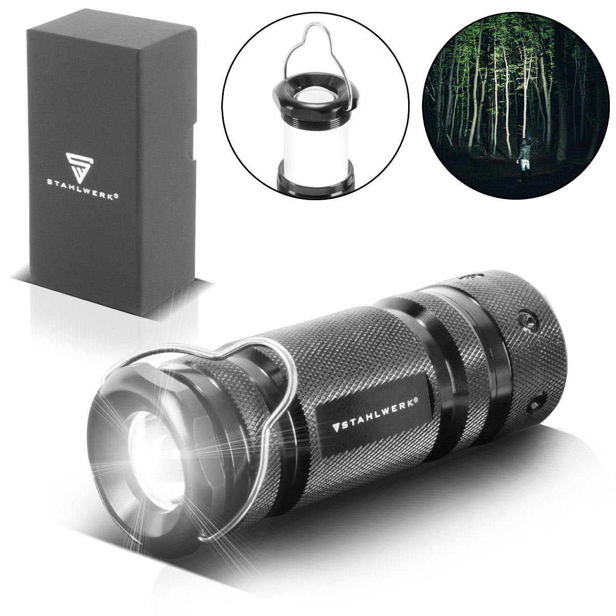 Torcia LED STAHLWERK con 6 modalità, asta telescopica estensibile a 360° / luce LED / luce LED / lampada LED / lanterna LED con alloggiamento in alluminio di alta qualità