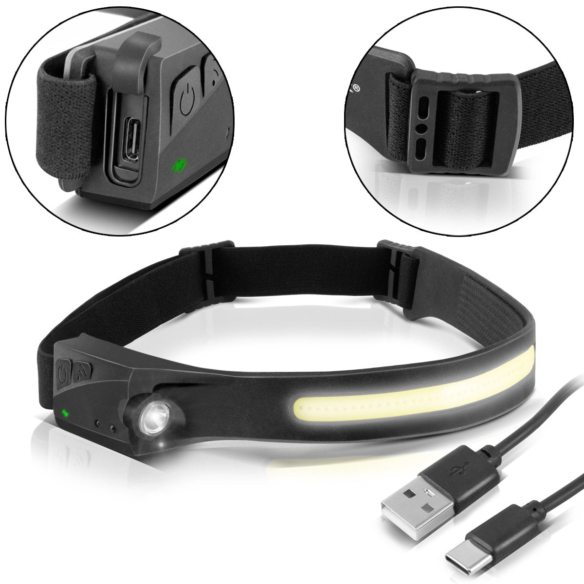 STAHLWERK Lampe frontale LED ALS-350 ST Lampe frontale/lampe de travail/lampe frontale puissante avec batterie intégrée, port USB-C, 5 modes d'éclairage et capteur