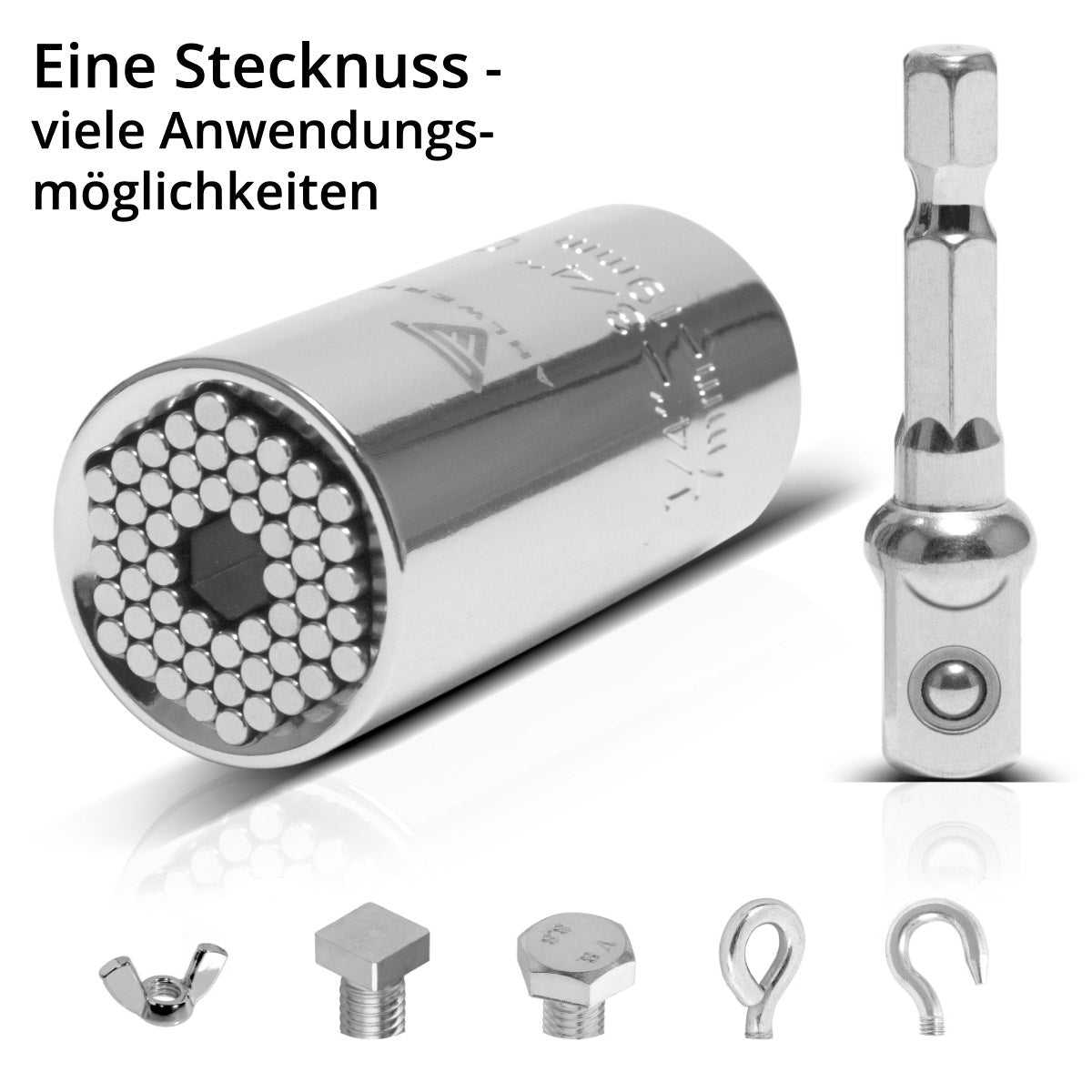 Chiave a bussola universale STAHLWERK Bussola multifunzione da 7-19 mm per cricchetto da 3/8" incluso adattatore per trapano a batteria ed elettrico