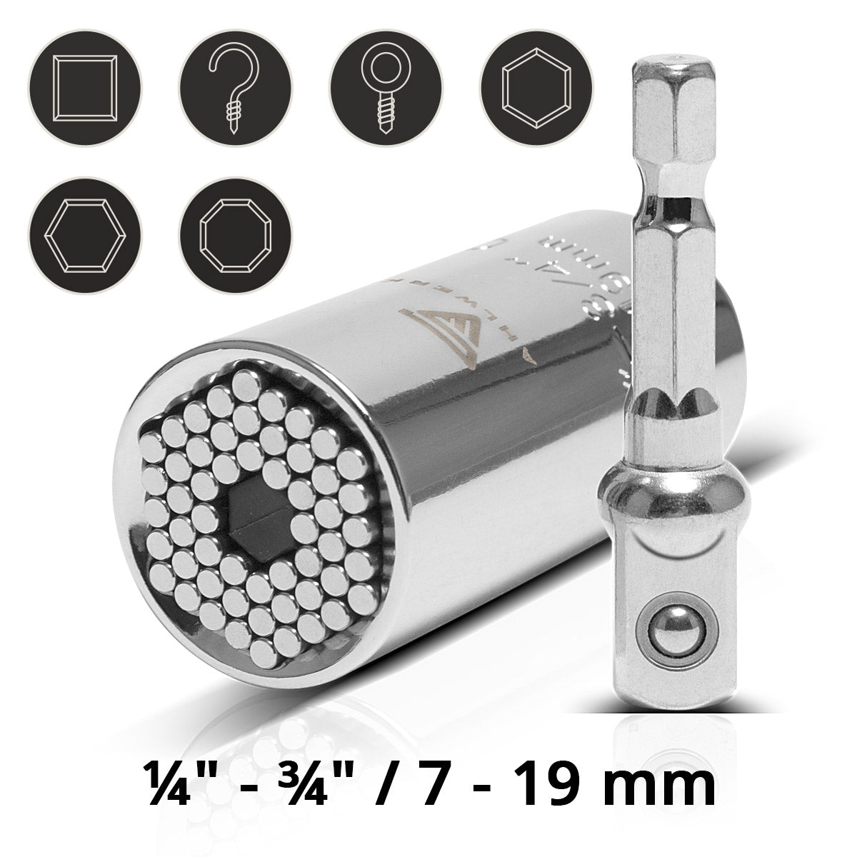 Chiave a bussola universale STAHLWERK Bussola multifunzione da 7-19 mm per cricchetto da 3/8" incluso adattatore per trapano a batteria ed elettrico