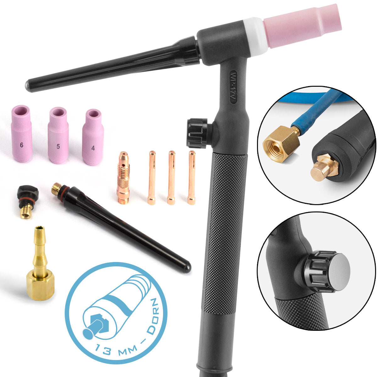 STAHLWERK WP-17V universal lift TIG torch / welding torch with 4 meter hose package and 13 mm mandrel for TIG / ARC welding