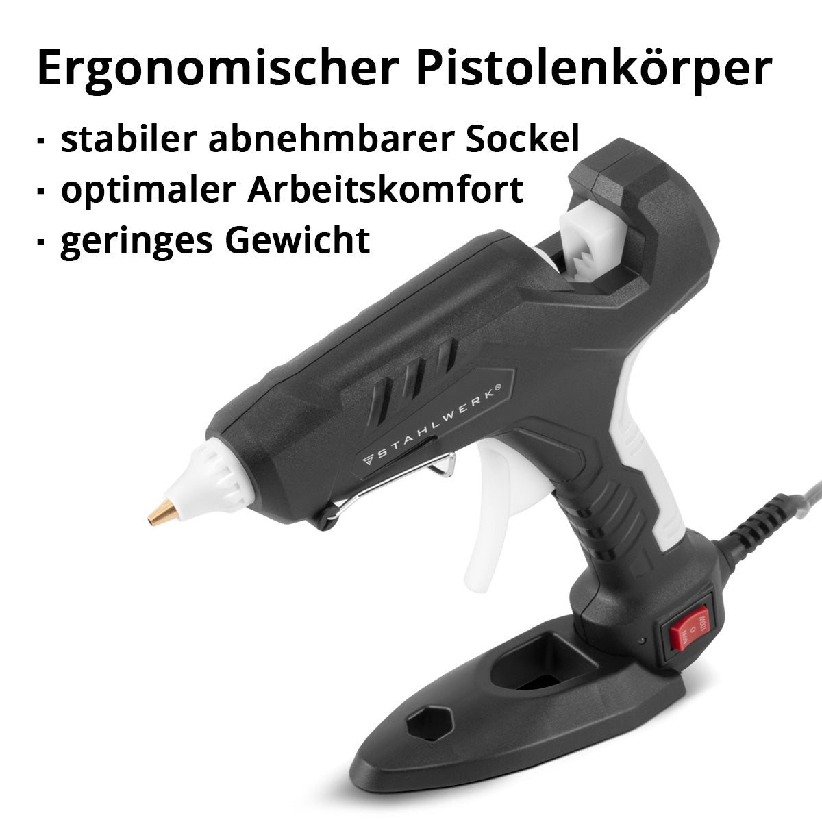 STAHLWERK hot glue gun HKP-100DT ST professional glue gun / hot glue / hot melt glue gun with check valve and 100 watts for 11 mm hot glue sticks