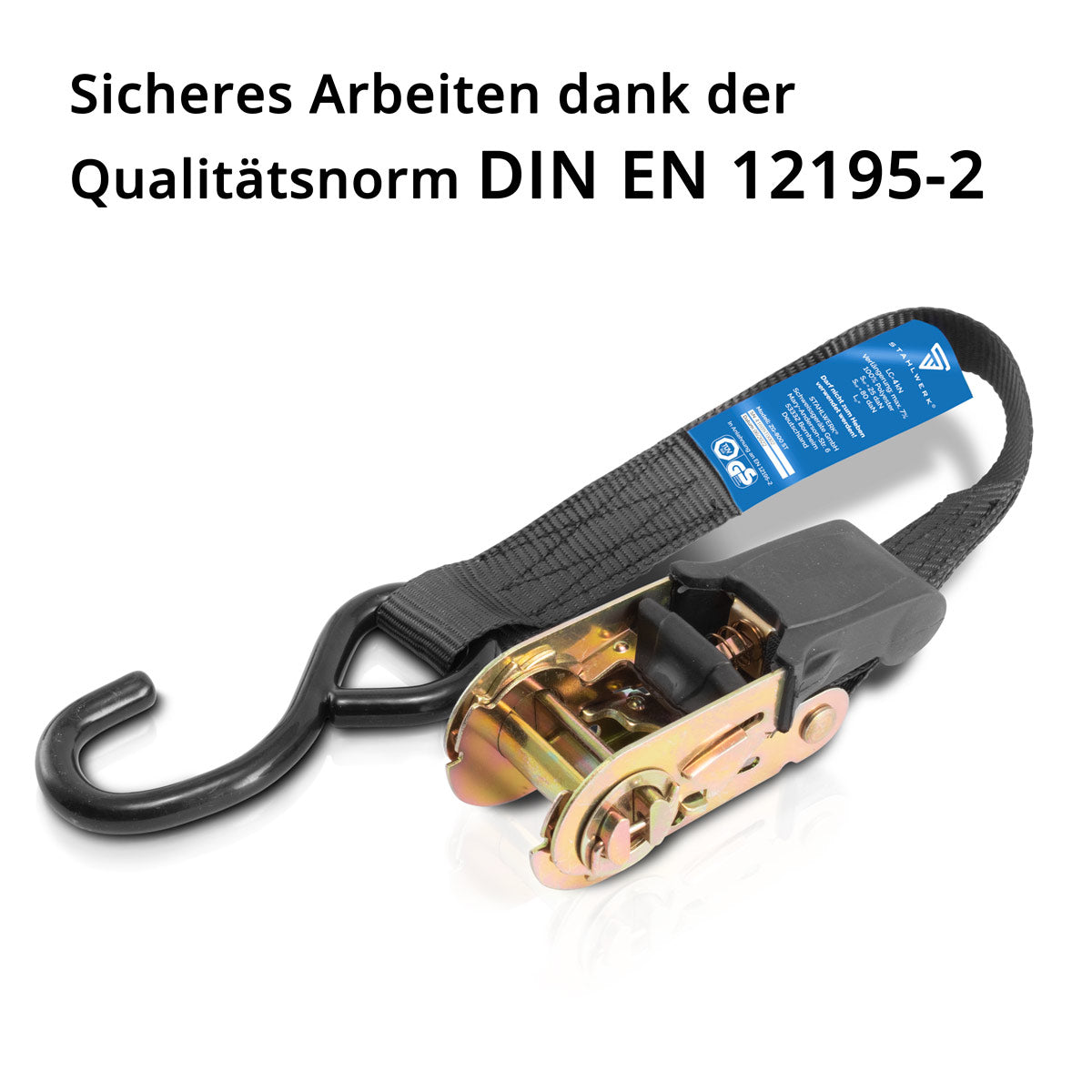 Sangles de tension STAHLWERK avec cliquet + crochet ZG-800 ST 400 kg de charge de traction, lot de 4 / sangle de tension / sangle d'arrimage / sangle à cliquet d'une longueur de 4,57 m et d'une charge de rupture de 680 kg