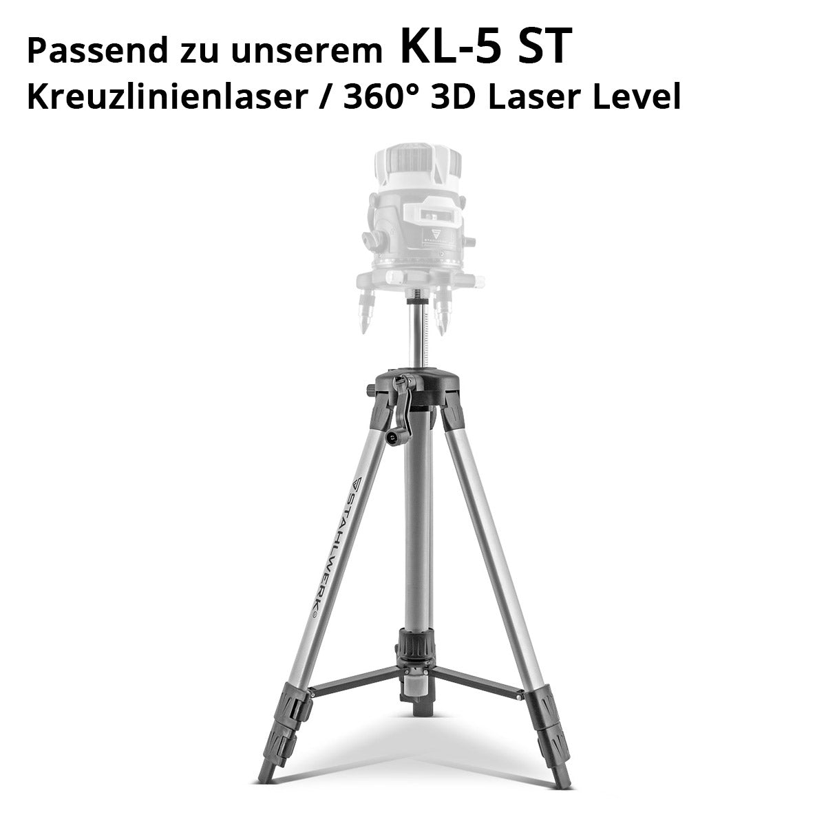 Trépied universel STAHLWERK pour le laser à lignes croisées STAHLWERK KL-5 ST trépied télescopique / trépied / trépied avec colonne centrale extensible de 280 mm, manivelle et bulle de nivellement