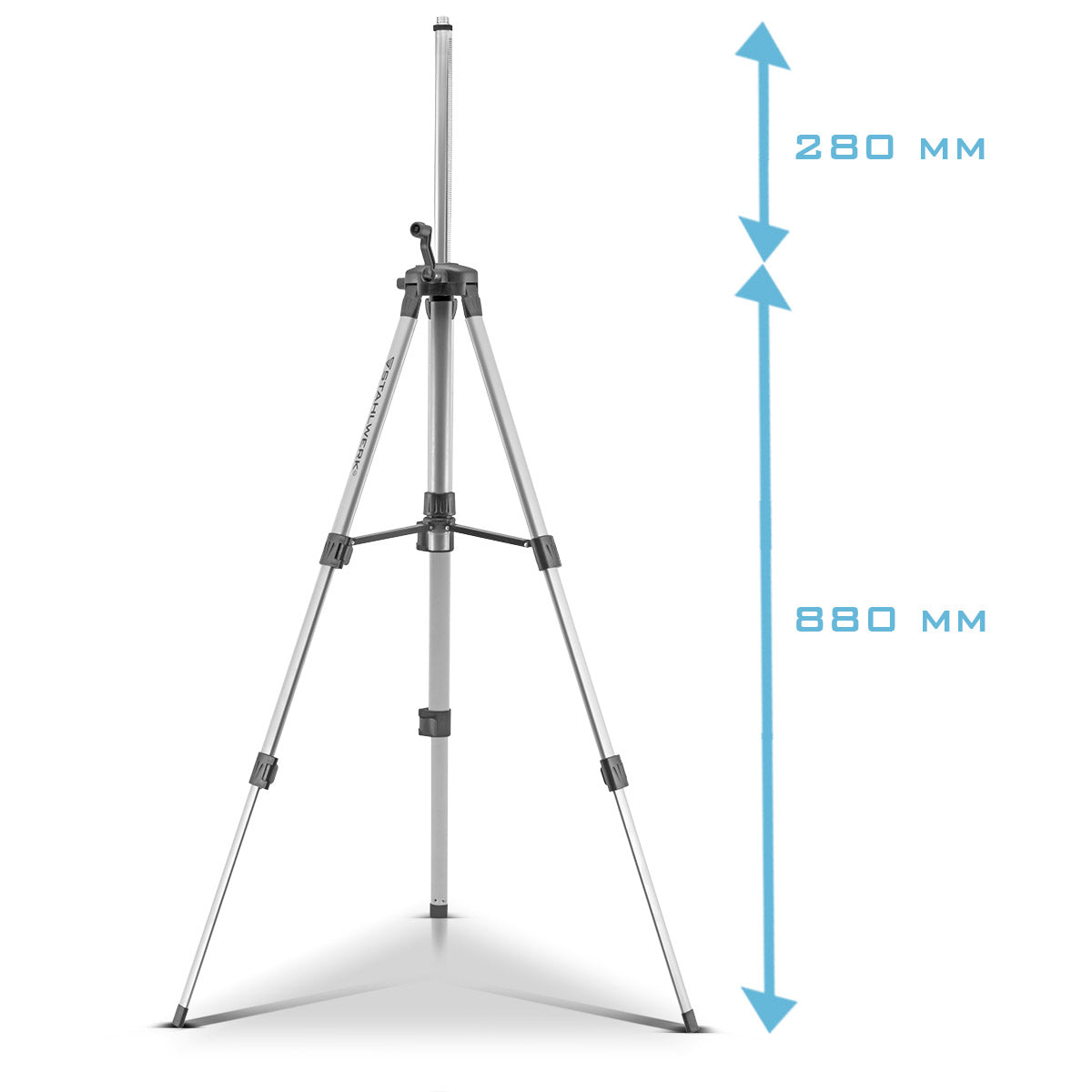 Trépied universel STAHLWERK pour le laser à lignes croisées STAHLWERK KL-5 ST trépied télescopique / trépied / trépied avec colonne centrale extensible de 280 mm, manivelle et bulle de nivellement