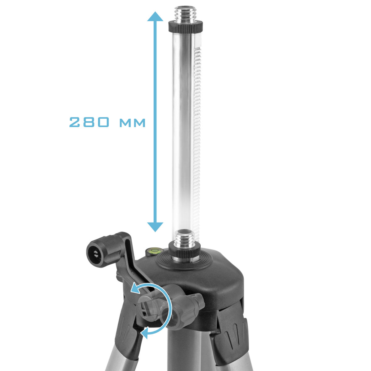 Trépied universel STAHLWERK pour le laser à lignes croisées STAHLWERK KL-5 ST trépied télescopique / trépied / trépied avec colonne centrale extensible de 280 mm, manivelle et bulle de nivellement