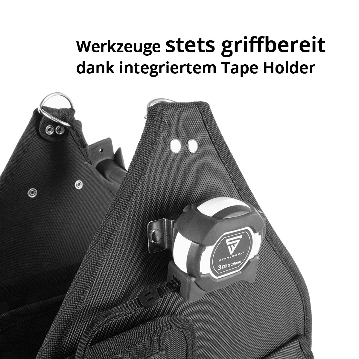 STAHLWERK Werkzeugtasche mit 11 Außentaschen und 2 großen Innenfächern mit jeweils 5 Innentaschen, robuste Montagetasche / Werkzeugkoffer / Werkzeugbeutel mit Tragegriff und Schultergurt aus strapazierfähigem Polyester-Gewebe
