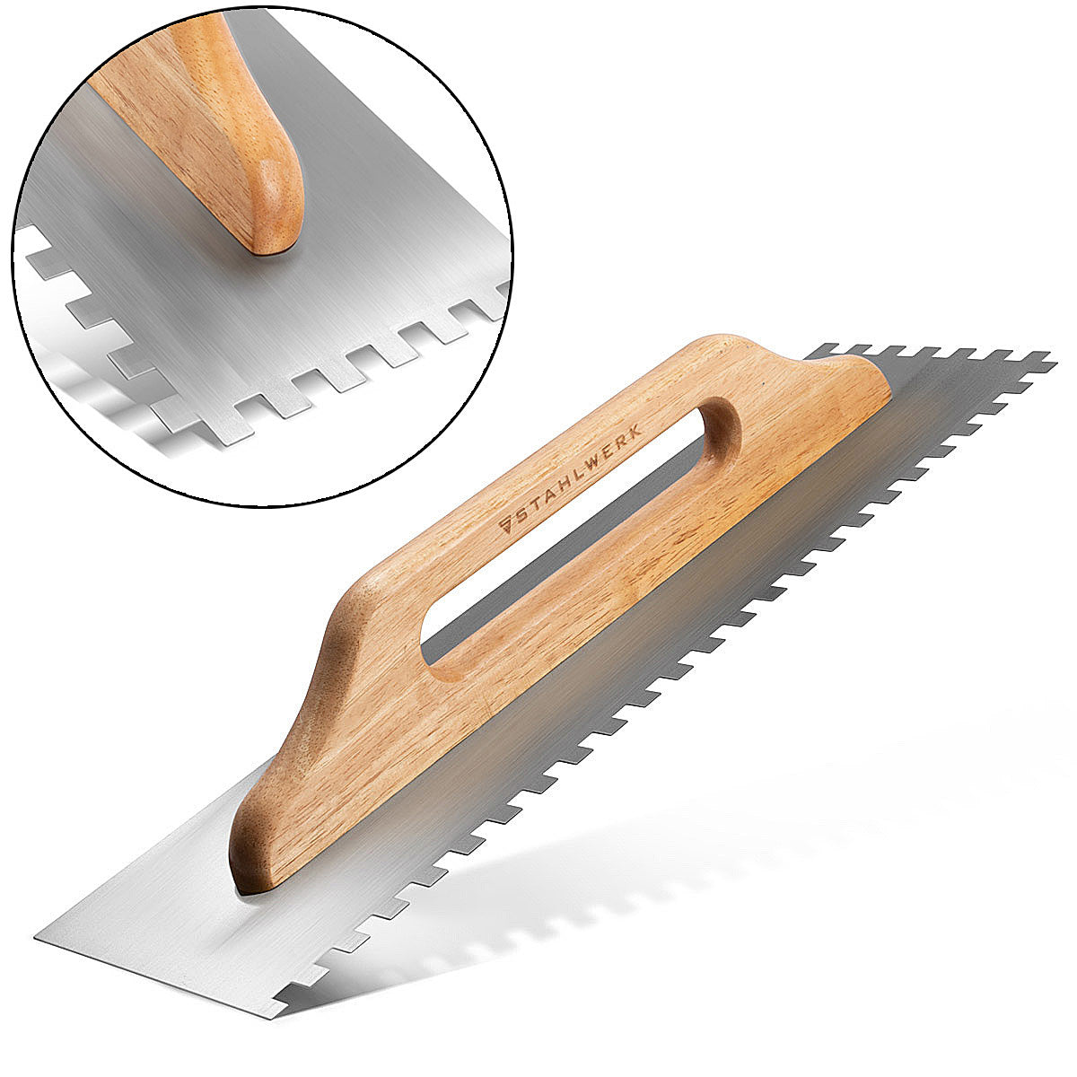 STAHLWERK two-handed smoothing trowel 140 x 500 mm with 10 mm square teeth, high-quality professional carbon steel cleaning trowel / trowel / smooth trowel / Swiss trowel