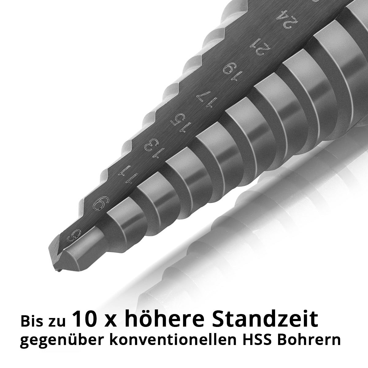STAHLWERK HSS step drill / cone drill set 5 pieces with TiAlN coating, countersunk drill / metal drill for precise drilling of alloyed and non-alloyed steels including plastic storage box