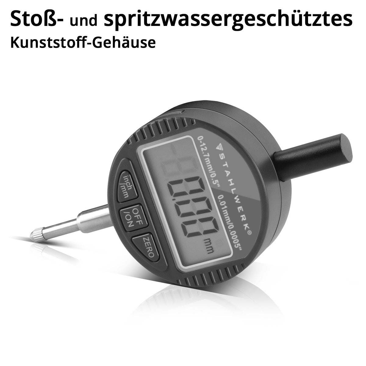 Comparateur numérique STAHLWERK avec plage de mesure 0-12,7 mm (0,5"), sonde de mesure pour des mesures précises en millimètres et en pouces
