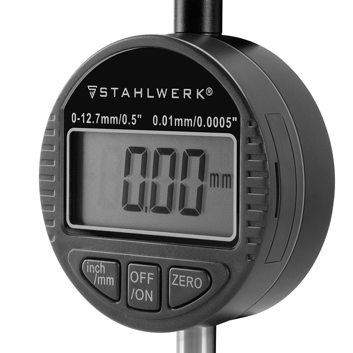 Comparateur numérique STAHLWERK avec plage de mesure 0-12,7 mm (0,5"), sonde de mesure pour des mesures précises en millimètres et en pouces