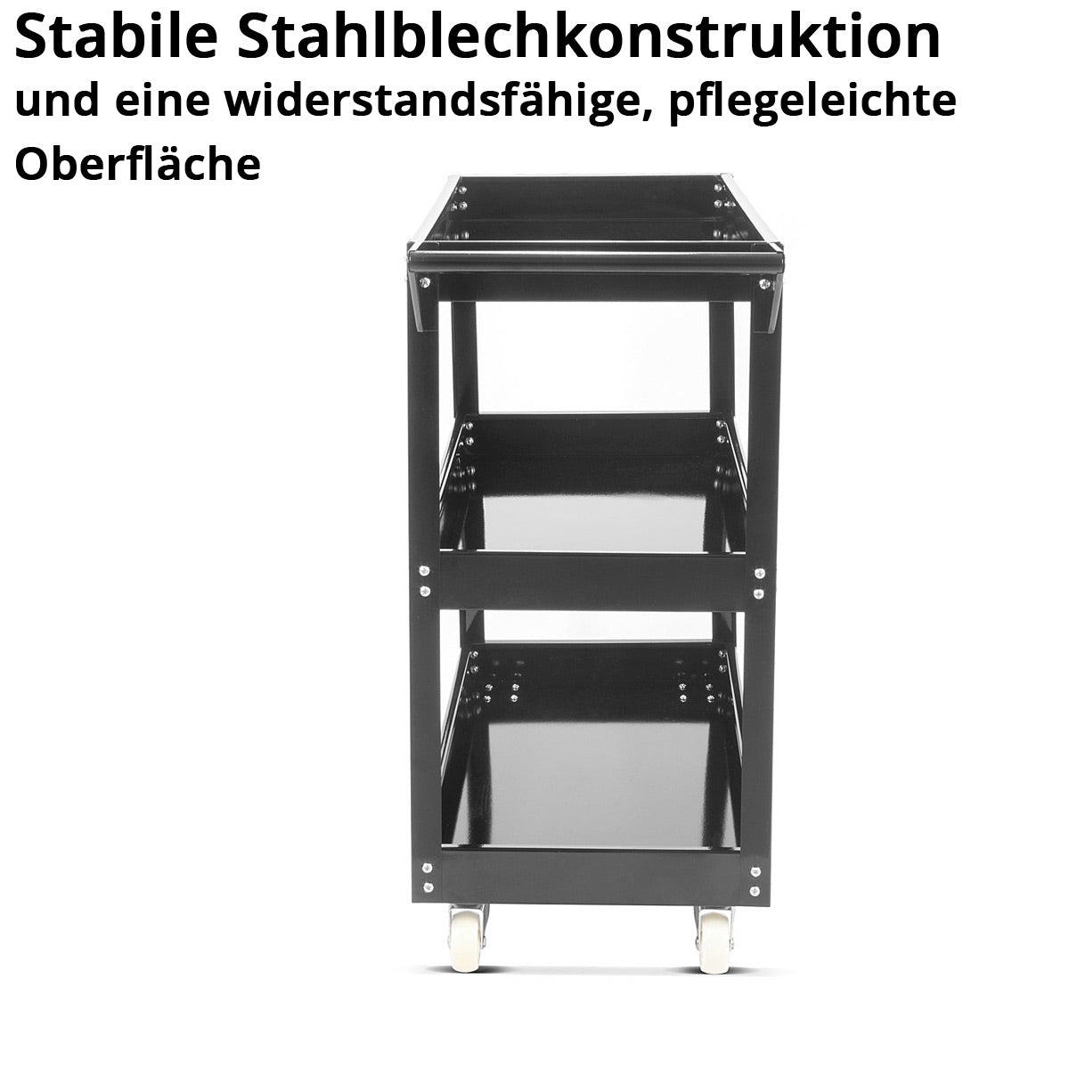 STAHLWERK Werkzeugwagen mit 200 kg Tragkraft, robuster Werkstattwagen / Rollwagen / Transportwagen / Montagewagen mit 3 Ladeflächen