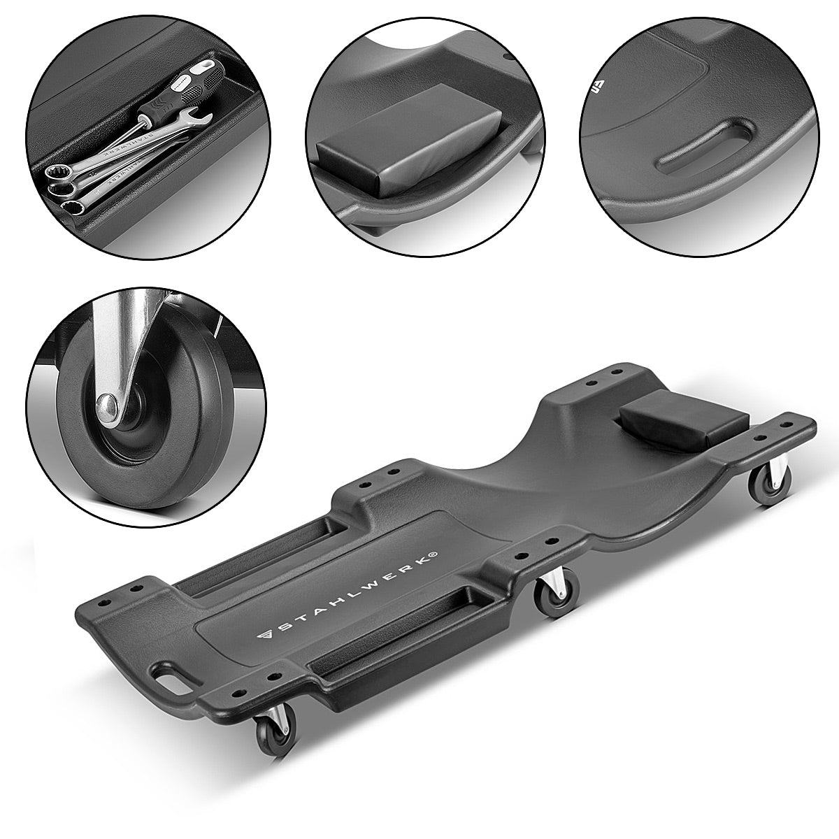 STAHLWERK vehicle roller board RC-40 ST with 500 kg load capacity and 6 movable wheels, ergonomic assembly roller board | Assembly couch | Workshop roller board | Workshop couch made of robust plastic