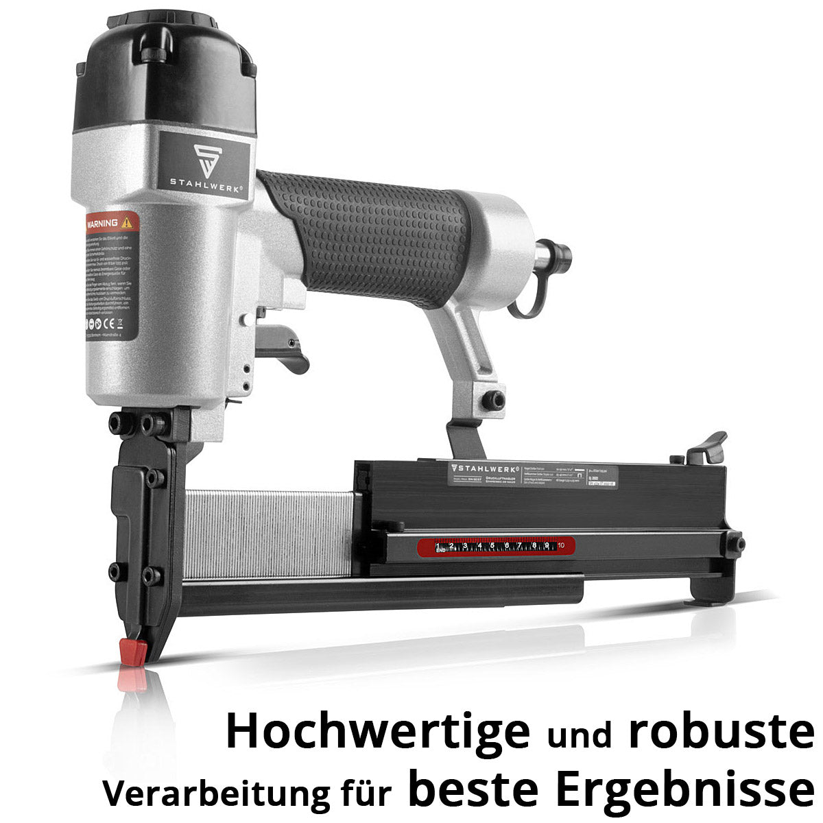 STAHLWERK Druckluft Nagler DN-50 ST 2 in 1 Nagelpistole | Tacker | Streifennagler | Klammernagler mit 5-7 Bar Arbeitsdruck, Metallgehäuse, geeignet für 18 Gauge Nägel und Tackernadeln inklusive Zubehör und Transportkoffer