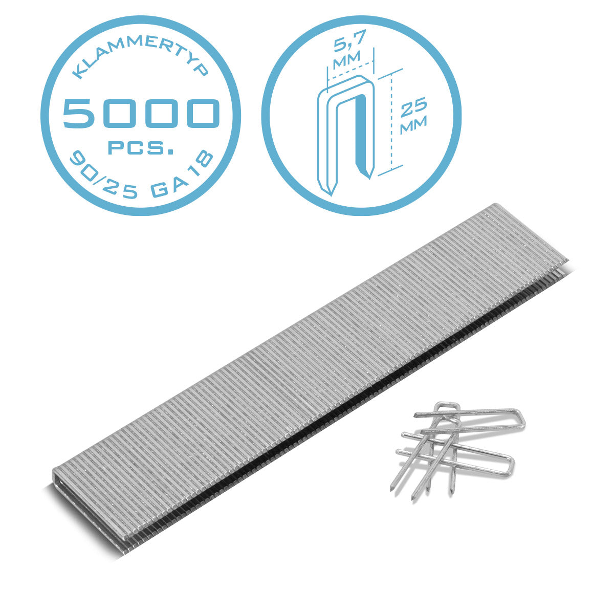 Graffe STAHLWERK tipo 90 (1,25 x 1,0 mm) con lunghezza 25 mm in set da 5000 | graffette | Punti per fissatrici manuali, ad aria compressa ed elettriche tipo 90 25 mm