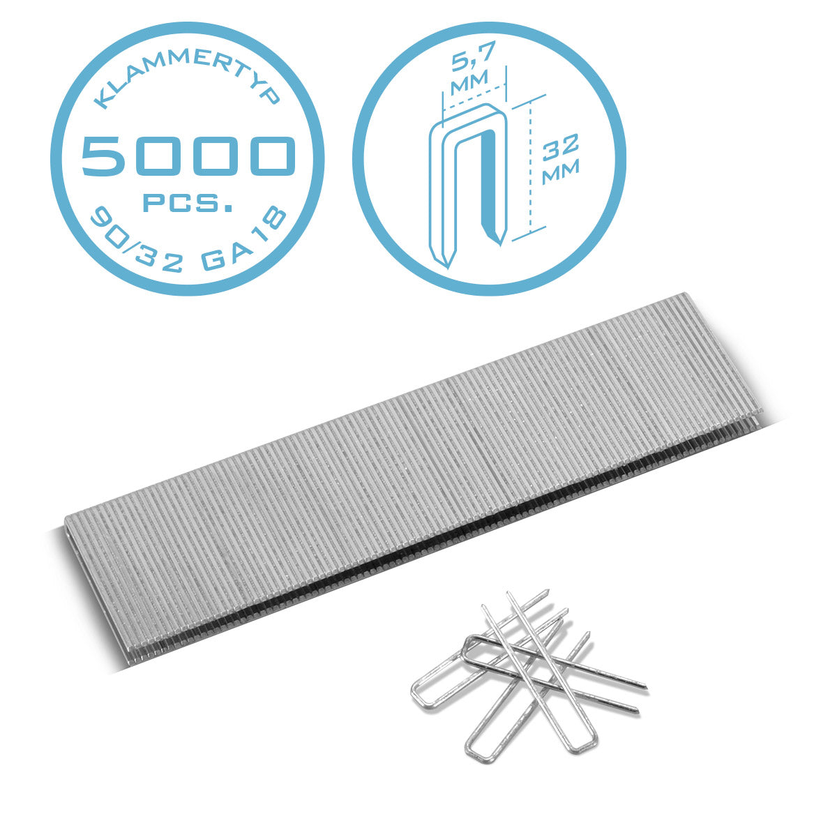 Graffe STAHLWERK tipo 90 (1,25 x 1,0 mm) con lunghezza 32 mm in set da 5000 | graffette | Punti per fissatrici manuali, ad aria compressa e elettriche