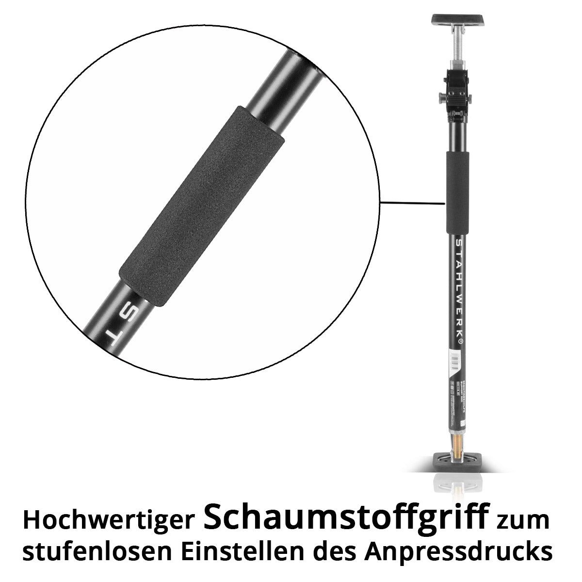 STAHLWERK Montagestütze / Baustütze MH-115 ST 66-115 cm, 40 kg Tragkraft, robuster Türspanner / Teleskopstütze / Spannstütze