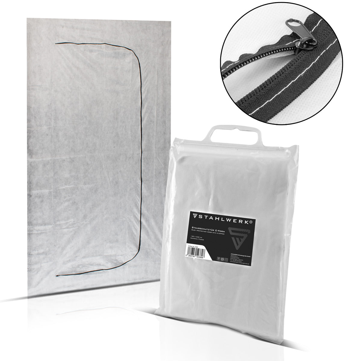 Porte anti-poussière STAHLWERK en forme de C / porte anti-poussière / piège à saletés / rideau anti-poussière avec fermeture éclair intégrée