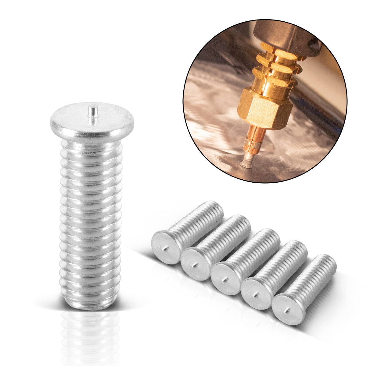 STAHLWERK Aluminium Schweißbolzen M5 Gewinde 100er Set, Smart Repair Zubehör für Ausbeulspotter / Dellenlifter / Punktschweißgerät / Ausbeulwerkzeug zur professionellen Reparatur von Kfz Karosserien