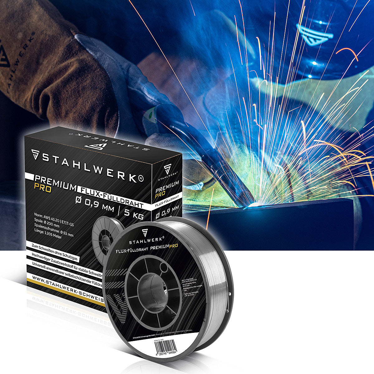 STAHLWERK MIG MAG premium welding wire - cored wire E71T-GS Ø 0.9 mm S200/D200 wire roll with 2 kg / flux cored wire