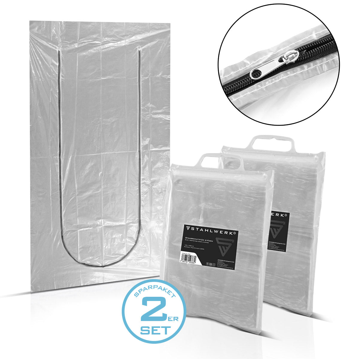 STAHLWERK dust protection door set of 2 U-shaped dust door / dirt trap / dust curtain with integrated zipper