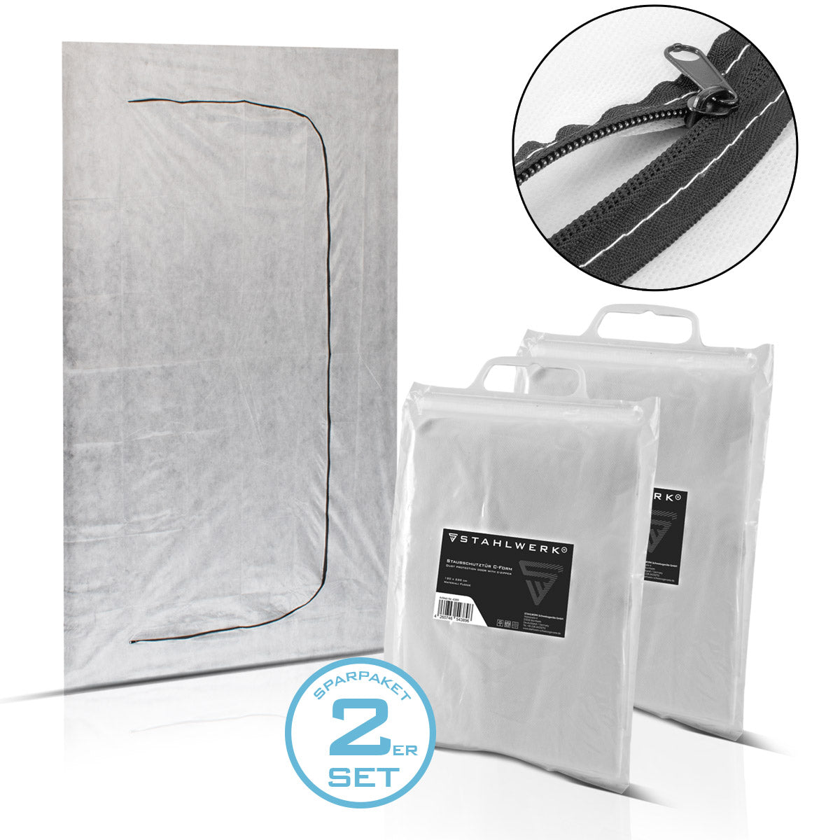 STAHLWERK dust protection door set of 2 C-shape dust door / dirt trap / dust curtain with integrated zipper