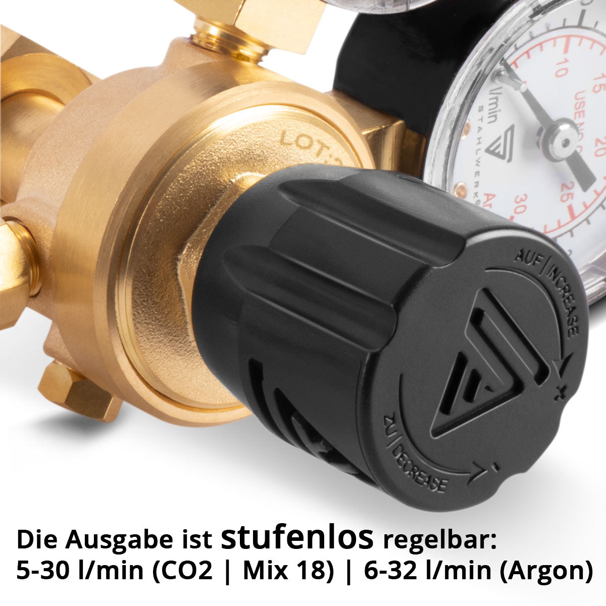 Réducteur de pression STAHLWERK ST-215 selon la norme DIN EN ISO 2503 régulateur de pression jusqu'à 200 bar en laiton de haute qualité pour argon | CO2 | Mélanger 18 | Gaz mixte | Gaz protecteur pour postes à souder TIG et MIG MAG