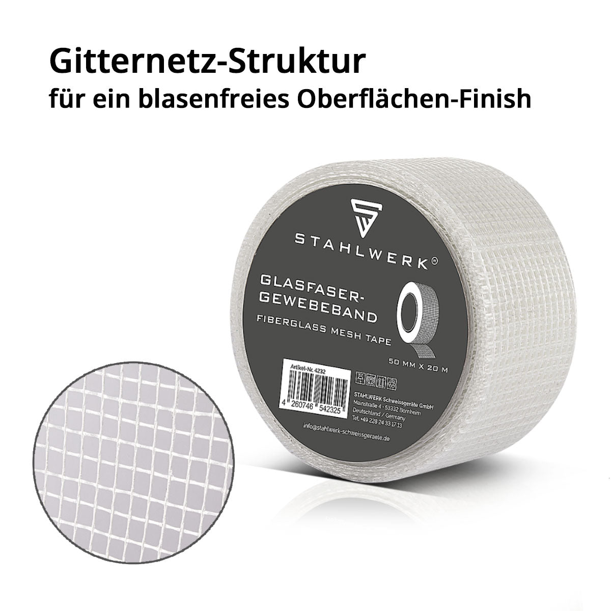 STAHLWERK Glasfaser-Gewebeband 2er Set 20 m x 50 mm, selbstklebendes Trockenbau Fugenband / Fugendeckstreifen / Bewehrungsstreifen mit Gitternetzstruktur für Spachtelarbeiten