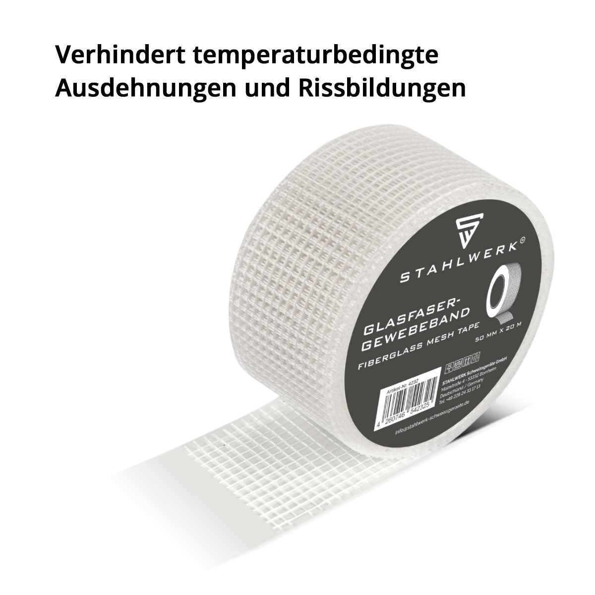STAHLWERK Lot de 3 rubans en tissu de fibre de verre, 20 m x 50 mm, ruban à joint adhésif pour cloisons sèches, ruban à joint, bandes de renfort avec structure grillagée pour travaux de remplissage.