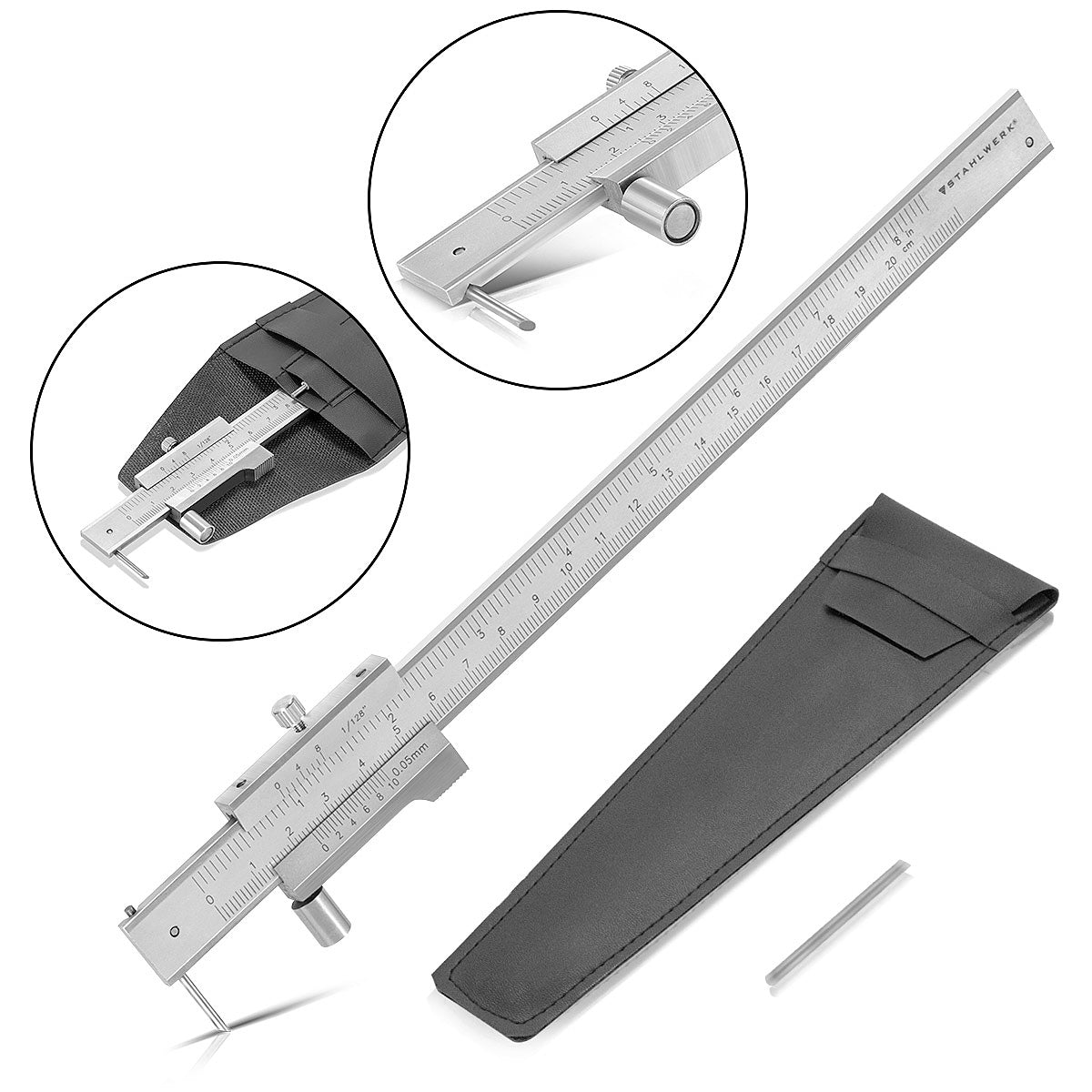 STAHLWERK marking caliper | Measuring gauge | Caliper 0-200 mm | 8 inch with vernier and stop roller according to DIN 862 for precision measurements