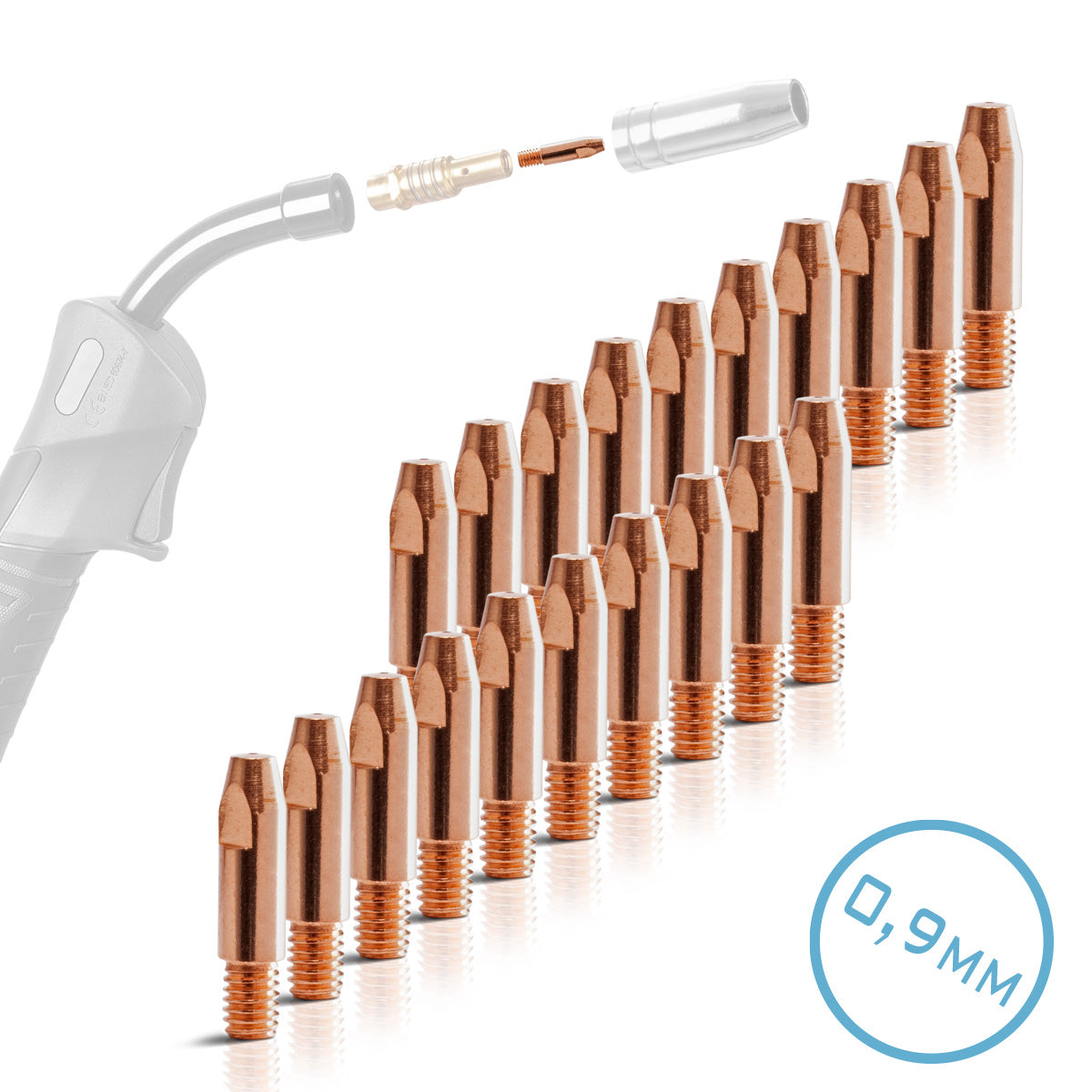 STAHLWERK 20er Set AK25 | MB25 | KD24 | MB24 Stromdüsen | Kontaktdüsen M6x28 in 0,9 mm MIG MAG Verschleißteile Set | Schweißzubehör für Schweißbrenner