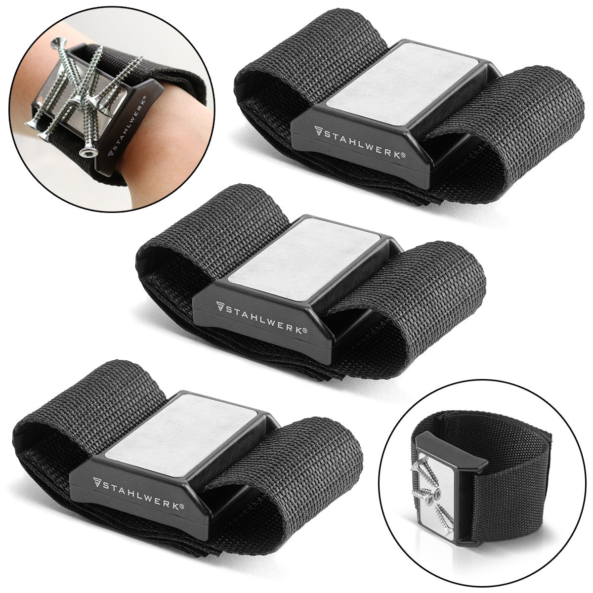 STAHLWERK Magnetarmband für Schrauben und Kleinteile 3er Set