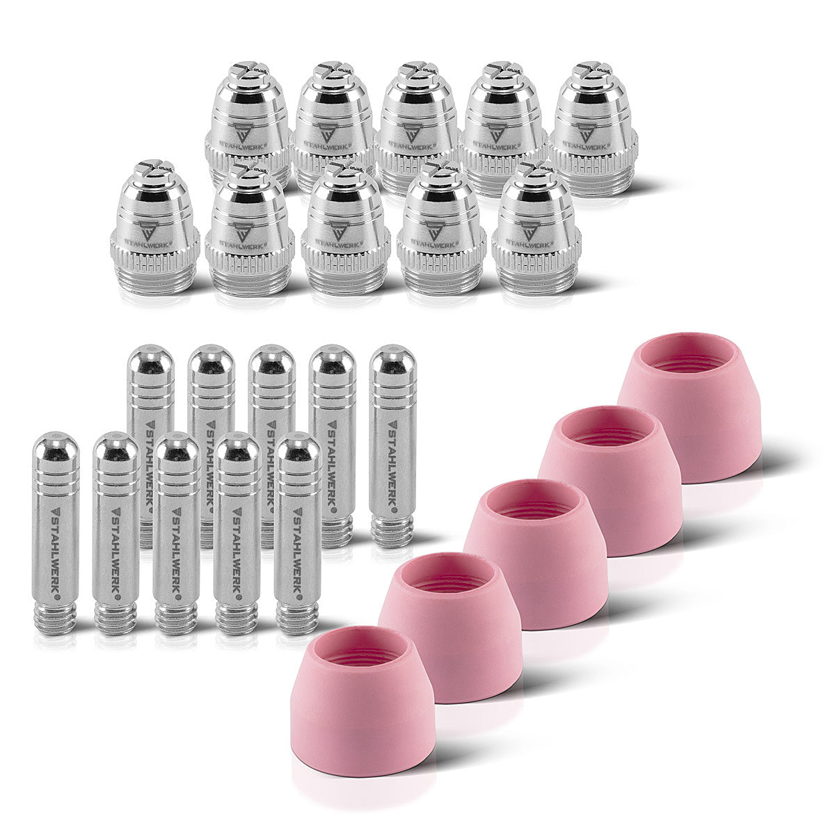 STAHLWERK AG-60 set de accesorios de plasma 25 piezas, piezas de desgaste boquillas de plasma + electrodos + tapas de cerámica para antorcha cortadora de plasma AG-60 / SG-55 CUT