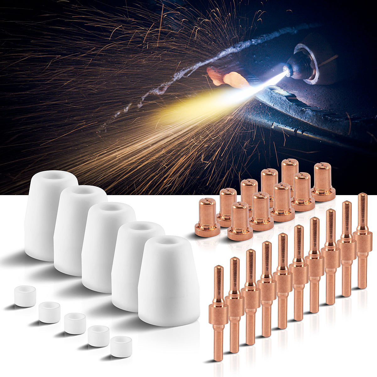 STAHLWERK PT-31 ensemble d'accessoires plasma 30 pièces, pièces d'usure buses plasma + électrodes + capuchons en céramique pour torche de découpe plasma PT-31 CUT