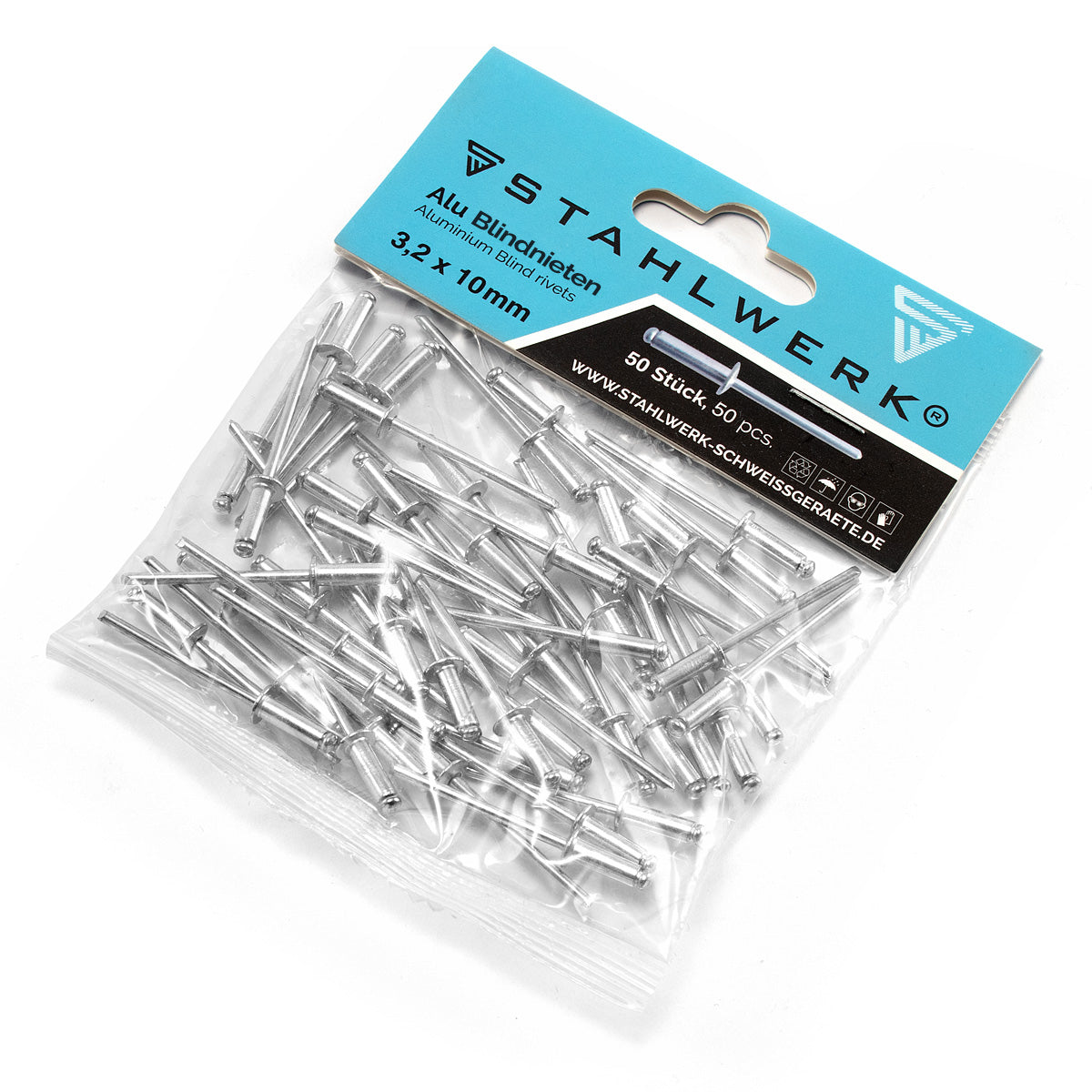 Set STAHLWERK da 4 rivetti ciechi in alluminio 2,4 x 8 mm + 3,2 x 10 mm + 4 x 12,7 mm + 4,8 x 16 mm, 50 pezzi ciascuno