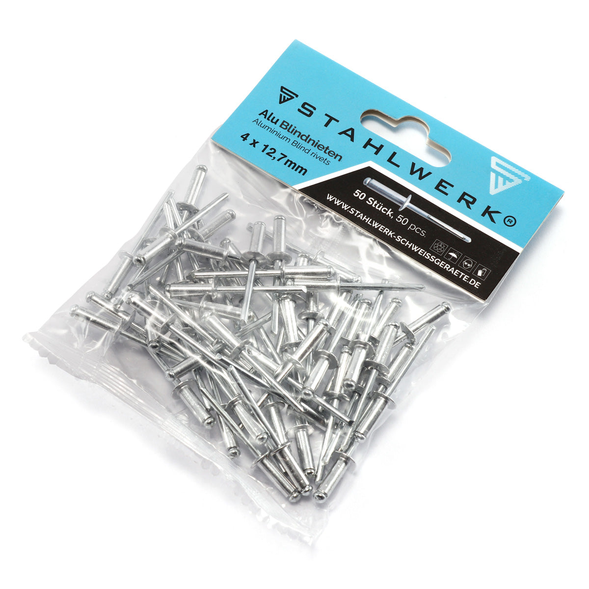 Set STAHLWERK da 4 rivetti ciechi in alluminio 2,4 x 8 mm + 3,2 x 10 mm + 4 x 12,7 mm + 4,8 x 16 mm, 50 pezzi ciascuno