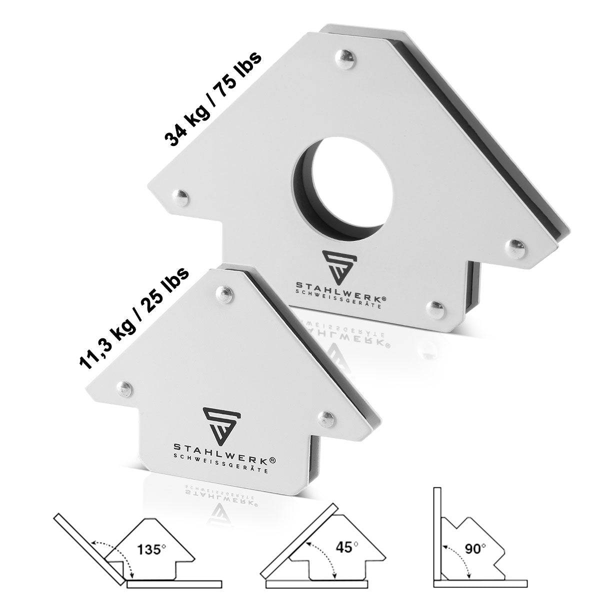 STAHLWERK 2 × magnetic angle welding angle 11.3 + 34 kg / 25 + 75 lbs