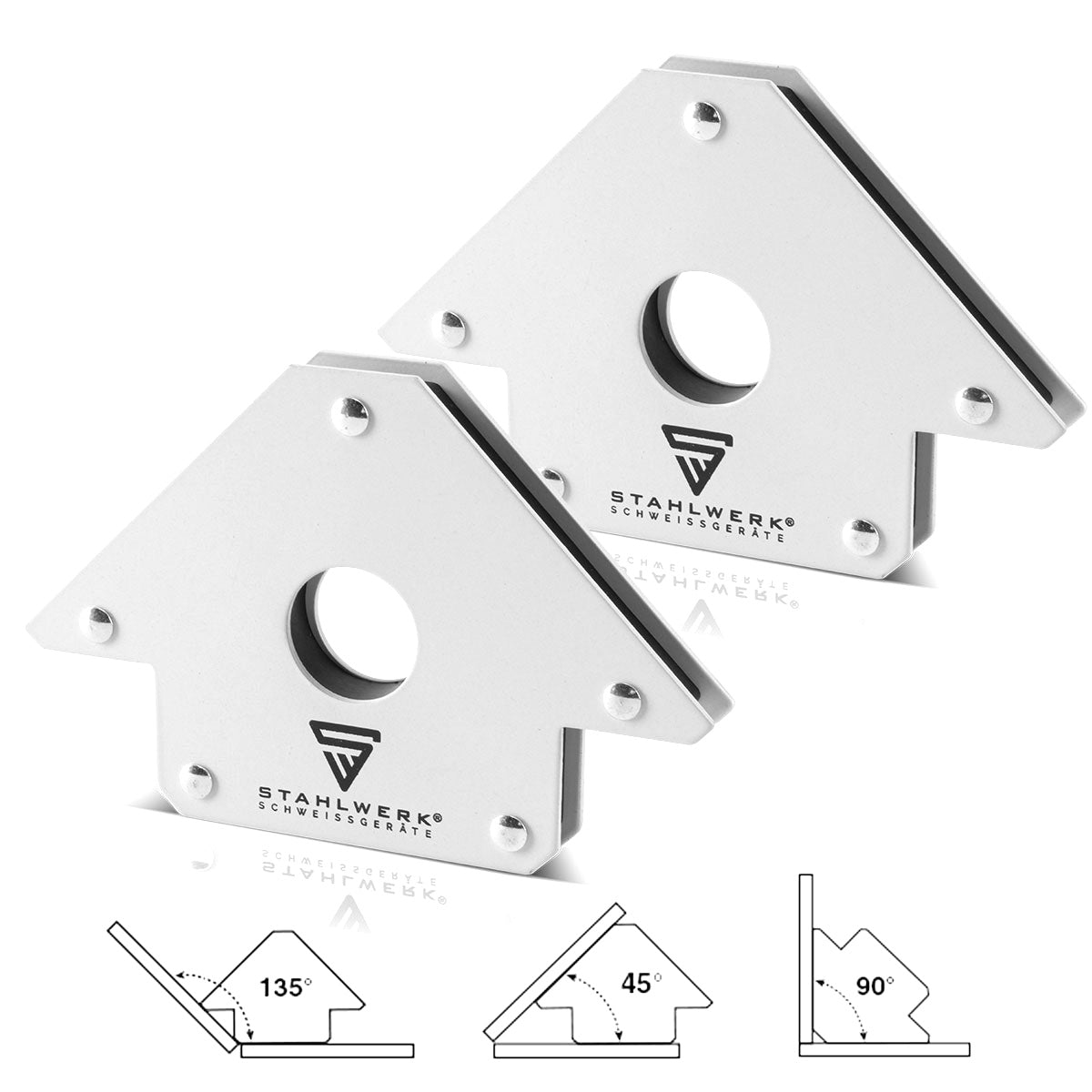 STAHLWERK 2 × Magnet-Schweißwinkel Magnetwinkel Schweißmagnet 45° x 90° x 135°, 22,6 kg / 50 lbs