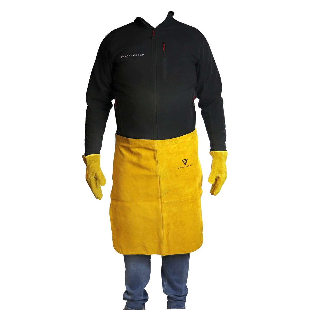 Tablier de soudage court STAHLWERK en cuir véritable résistant à la chaleur / protection de travail / vêtements de protection pour le soudage et le coupage plasma